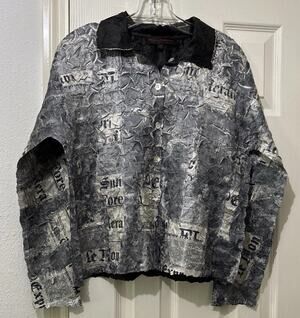 PLEATS Collection Crinkle Newspaper Print Reversible Jacket Size M Mother Pearl